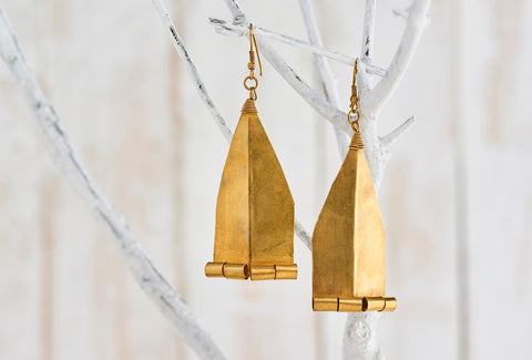 Handcrafted Dhokra Twisted Leaf Earrings in Golden Metal Alloy