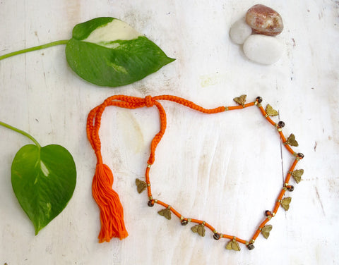 Dhokra Choker with adjustable orange cotton thread